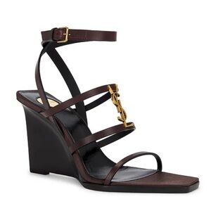 SAINT LAURENT Cassandra YSL logo leather wedges sandals